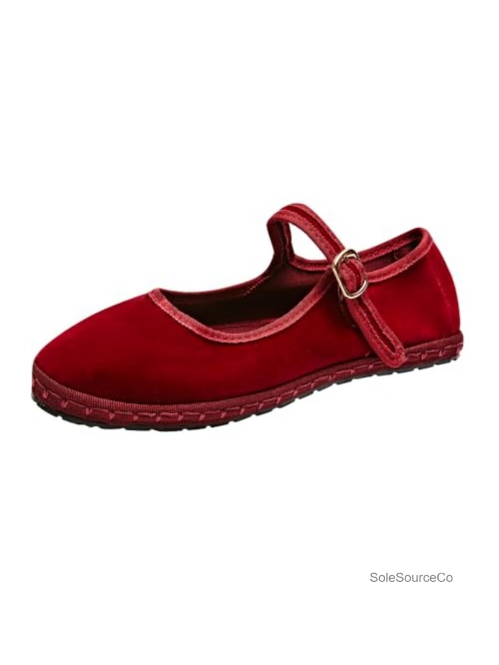 Velvet Mary Janes Ballet Flats with Strap HandStitch Comfort Dressy Casual